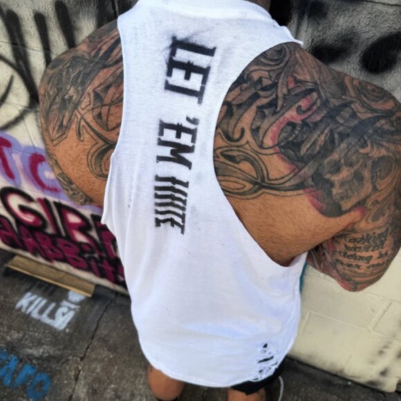 The Drive Clothing Punk LET 'EM HATE White Stringer Tank Top Gym XL Mens Womens - Picture 6 of 7